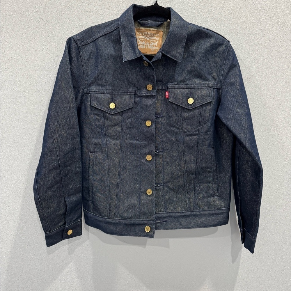 Levi's Women's Basic Blue Denim Jacket Y2K With Gold Shimmer Hues Size Small